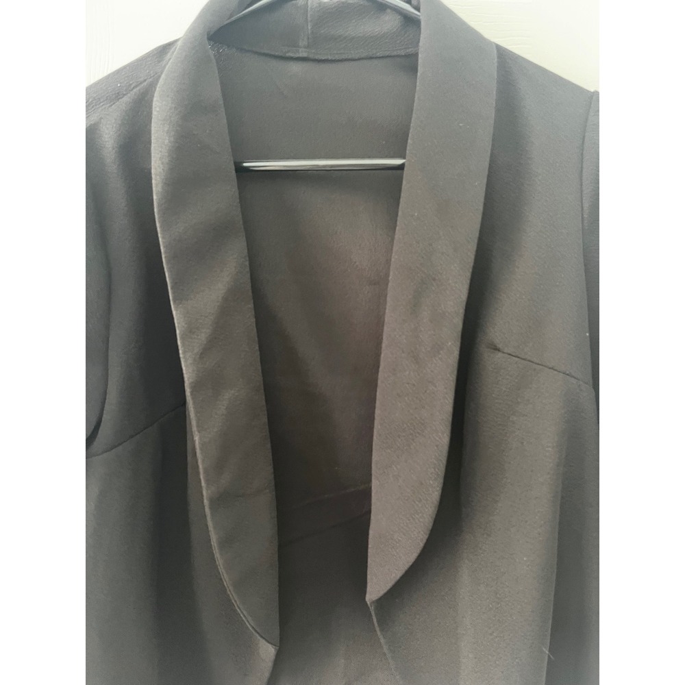 Womens‎ Black Open Front Blazer Shawl Collar Ruched 3/4 Sleeve Work Office Small - Picture 4 of 6